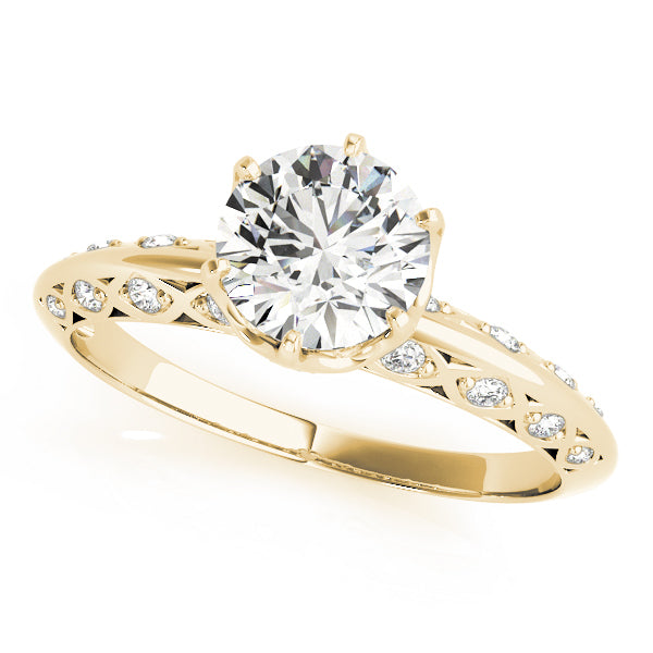 14K Yellow Gold Round Brilliant Diamond Engagement Ring With Diamond Scalloped Accents (1.10ctw) 