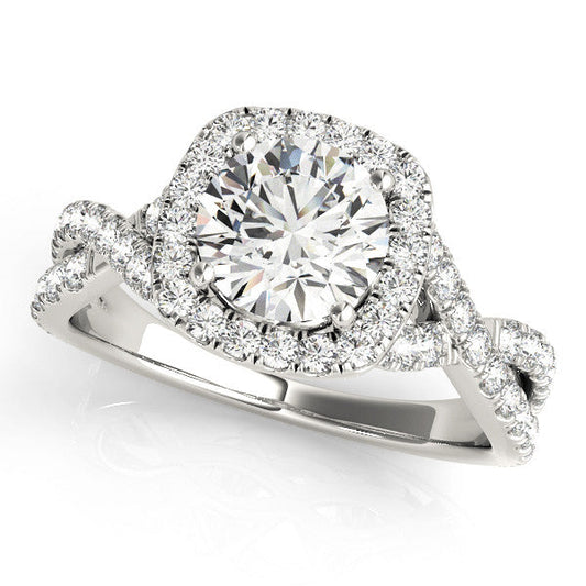 14K White Gold Lab-Grown Round Brilliant Halo Engagement Ring With Twisted Shank