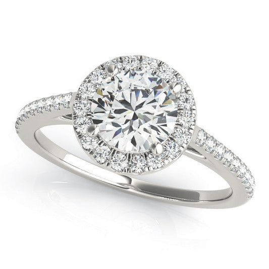 14K White Gold Lab-Grown Round Brilliant Diamond Halo Engagement Ring 