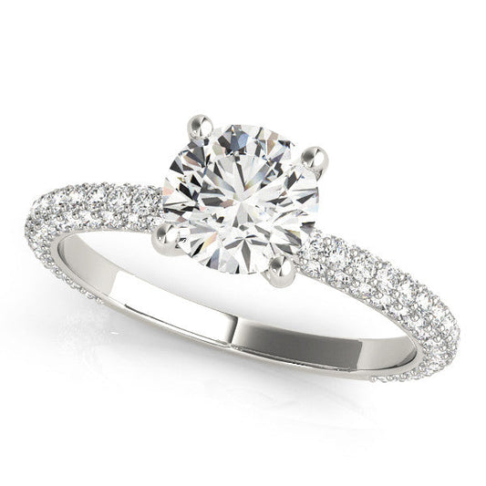 14K White Gold Lab-Grown Round Brilliant Diamond Engagement Ring With Three Sided Micropave