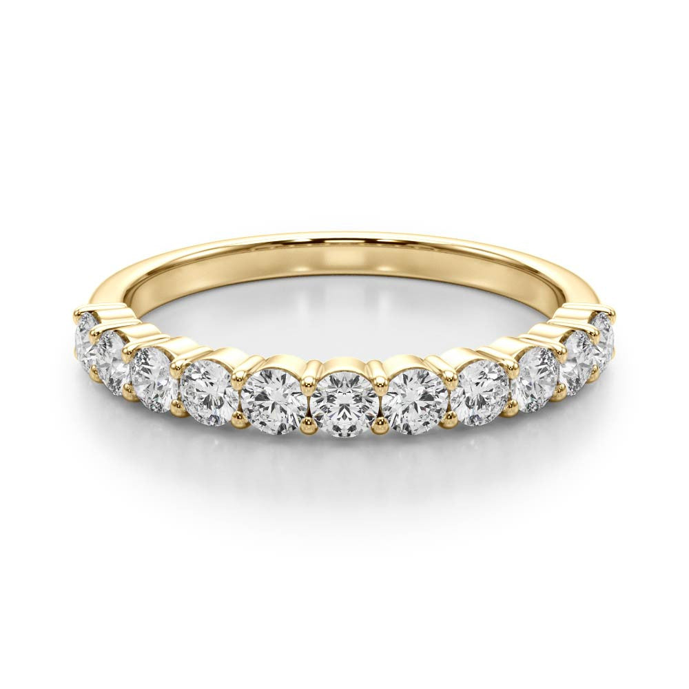 14K Yellow Gold Round Brilliant Diamond Shared Prong Scalloped Wedding Ring (.10ctw) 