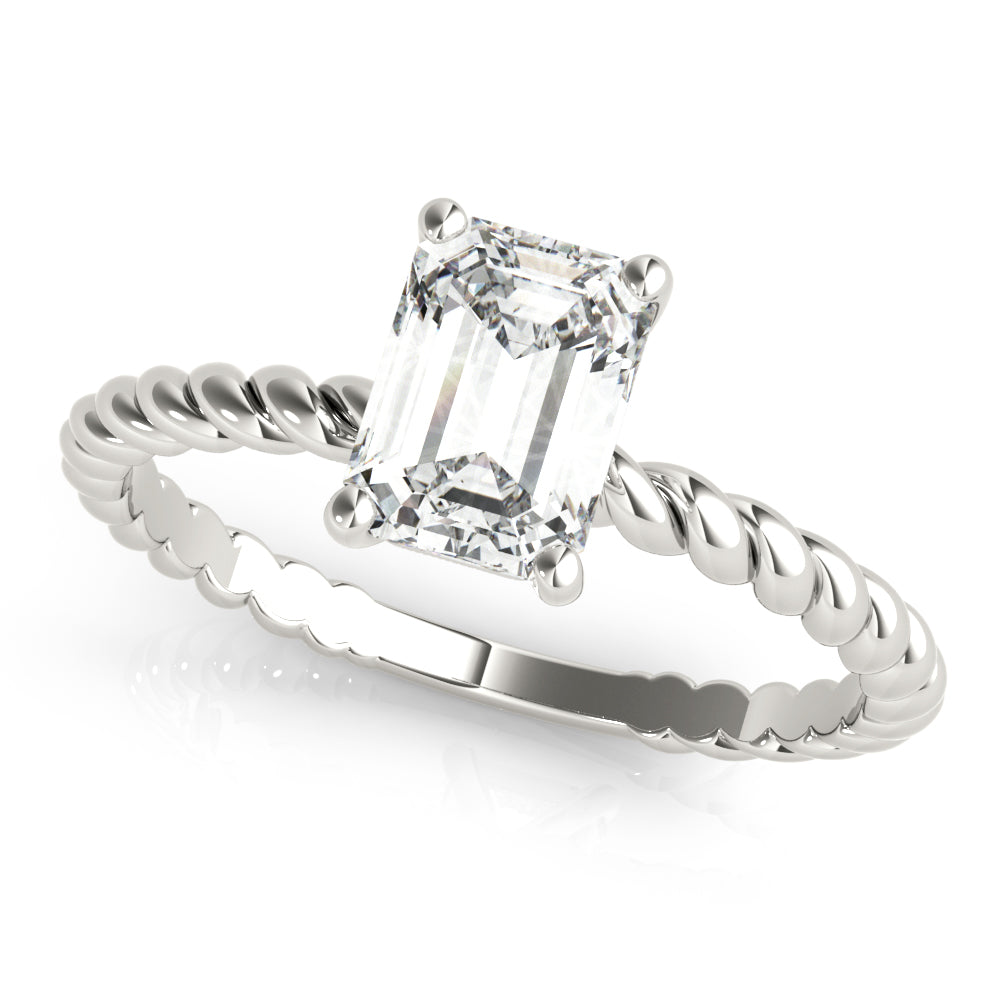 14K White Gold Emerald Cut Diamond Twisted Shank Solitaire Engagement Ring (1ct)