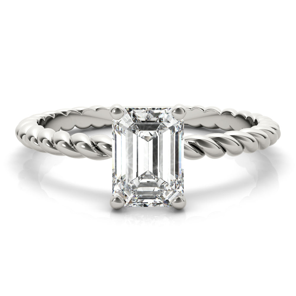 14K White Gold Emerald Cut Diamond Twisted Shank Solitaire Engagement Ring (1ct)