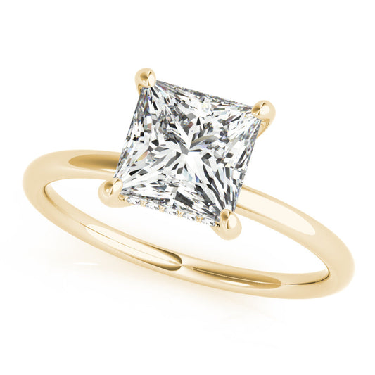 14K Yellow Lab-Grown Princess Cut Diamond Solitaire With Hidden Halo - Options Available