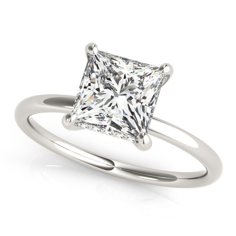 14K White Gold Lab-Grown Princess Cut Diamond Solitaire With Hidden Halo - Options Available