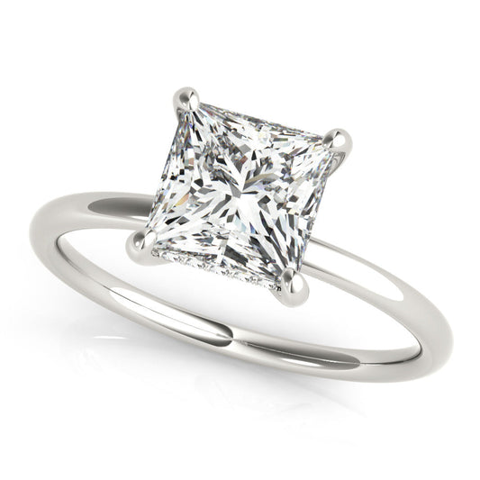 14K White Gold Lab-Grown Princess Cut Diamond Solitaire With Hidden Halo - Options Available
