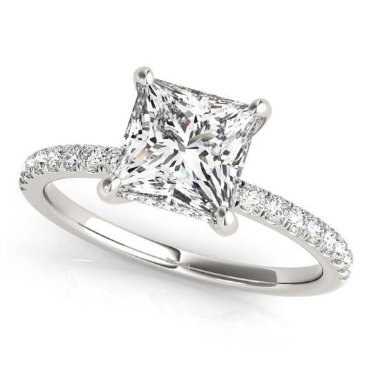 14K White Gold Lab-Grown Princess Cut Diamond Hidden Halo Engagement Ring - Options Available