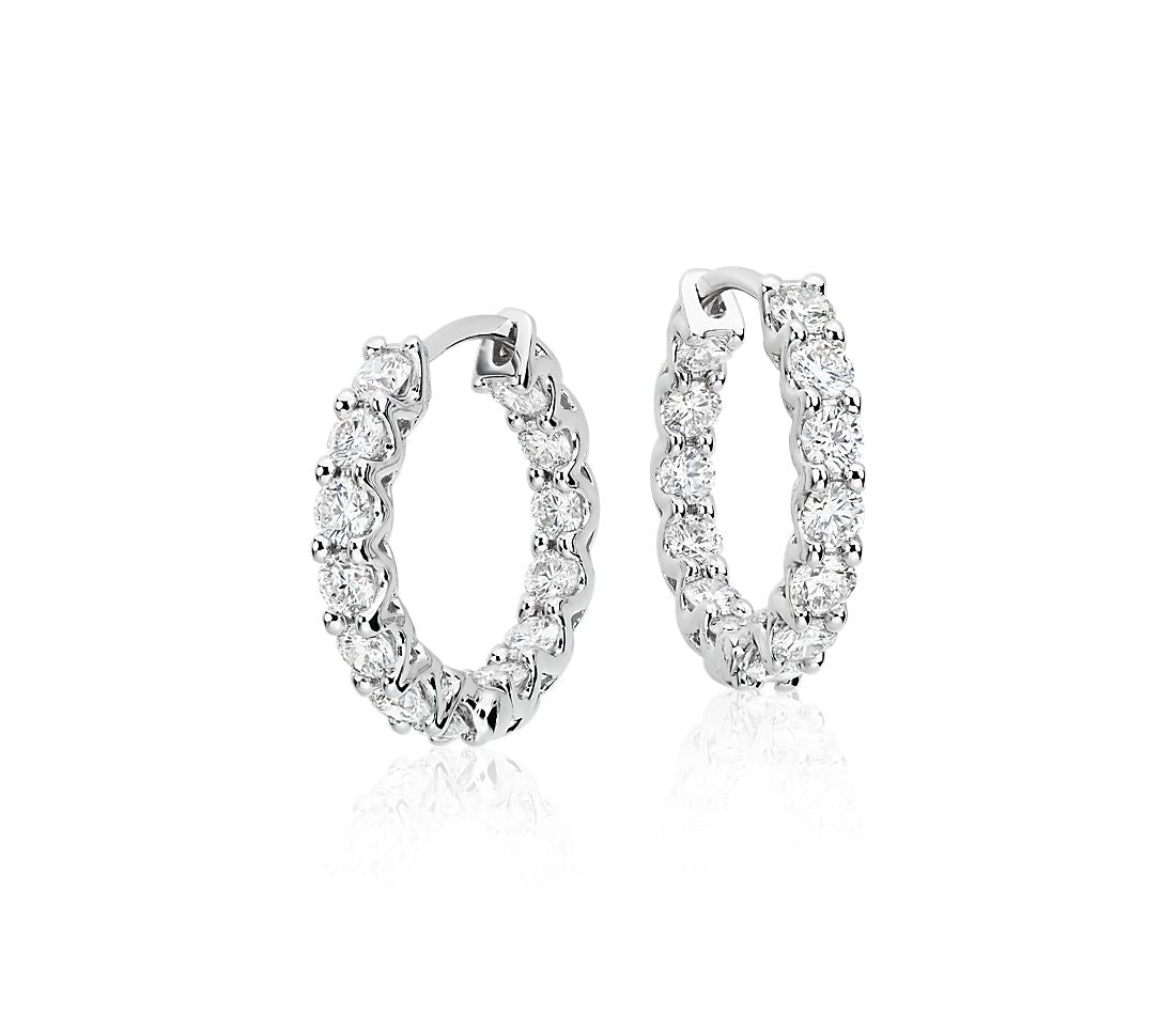 14K White Gold Diamond Inside-Out Hoop Earrings (7.23ctw) 