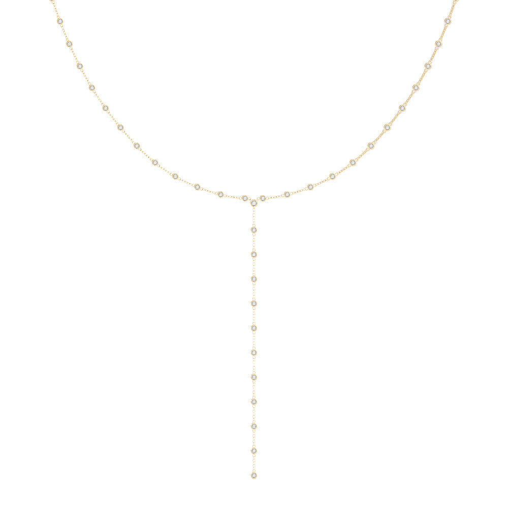 14K Yellow Gold Bezel Set Diamonds By The Inch Dangle Necklace (2.65ctw) 