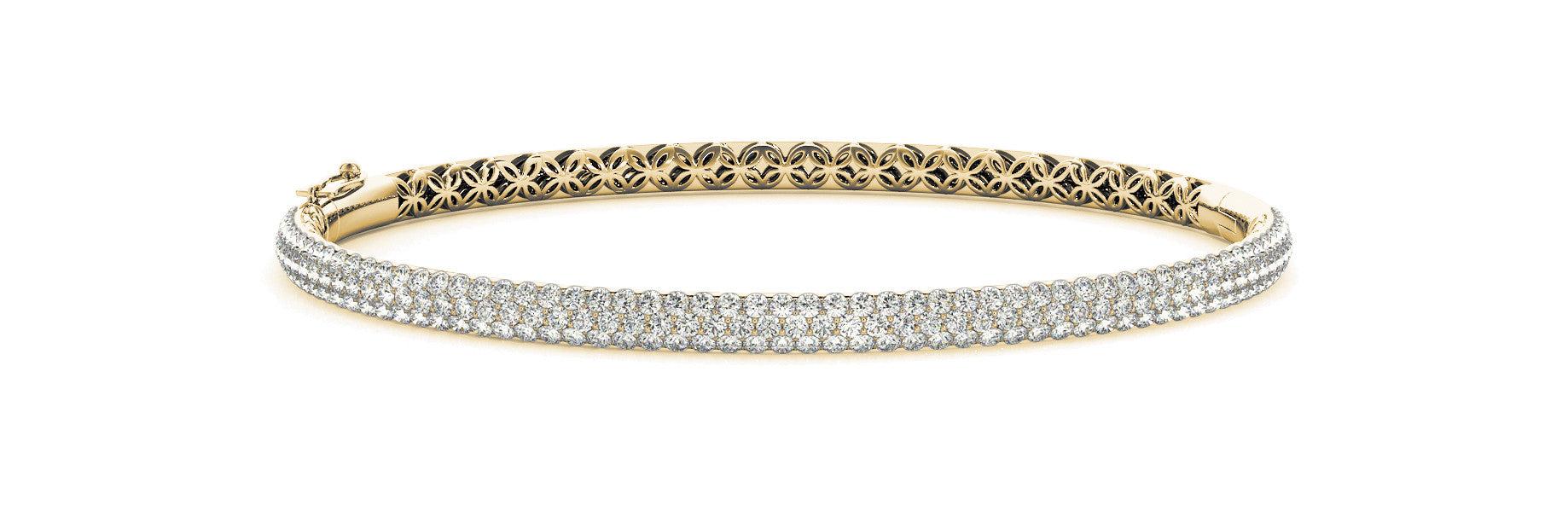 14K Yellow Gold Three Row Pave Diamond Bangle (2.50ctw)