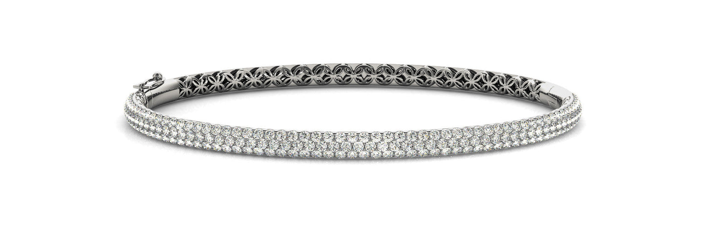 14K White Gold Three Row Pave Diamond Bangle (2.50ctw)