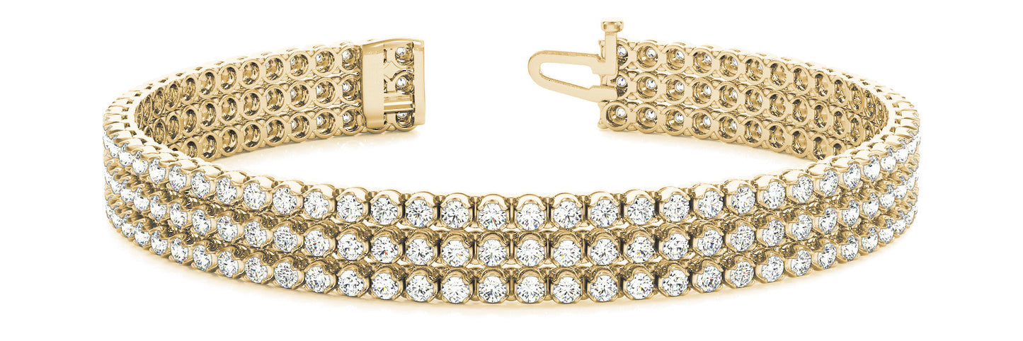 14K Yellow Gold Round Diamond Three Row Tennis Bracelet (3.75ctw)