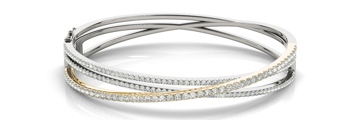 14K White And Yellow Gold Diamond Criss Cross Bangle (2.25ctw)