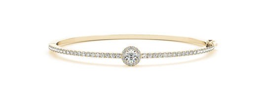 14K Yellow Gold Round Diamond Halo Bangle (1.20ctw)