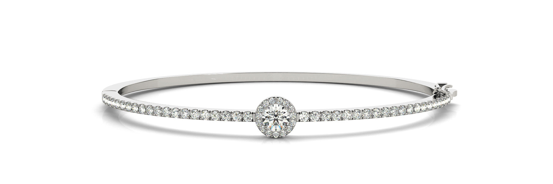 14K White Gold Round Diamond Halo Bangle (1.20ctw)