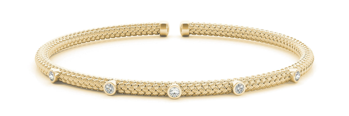 14K Yellow Gold Mesh Cuff With Diamond Accents (.04ctw)