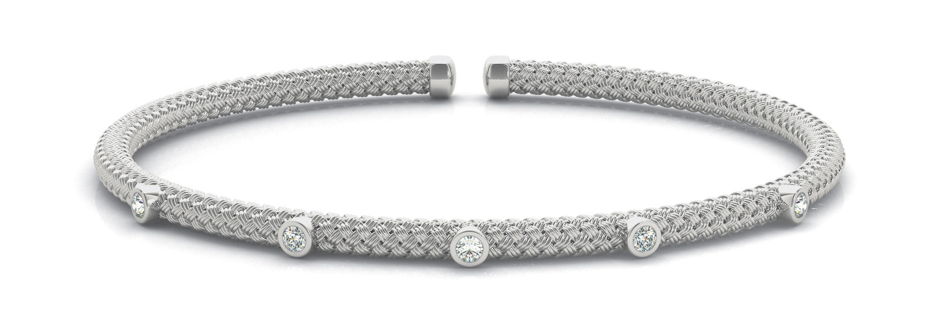 14K White Gold Mesh Cuff With Diamond Accents (.04ctw)