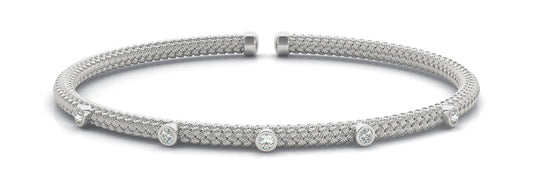 14K White Gold Mesh Cuff With Diamond Accents (.04ctw)