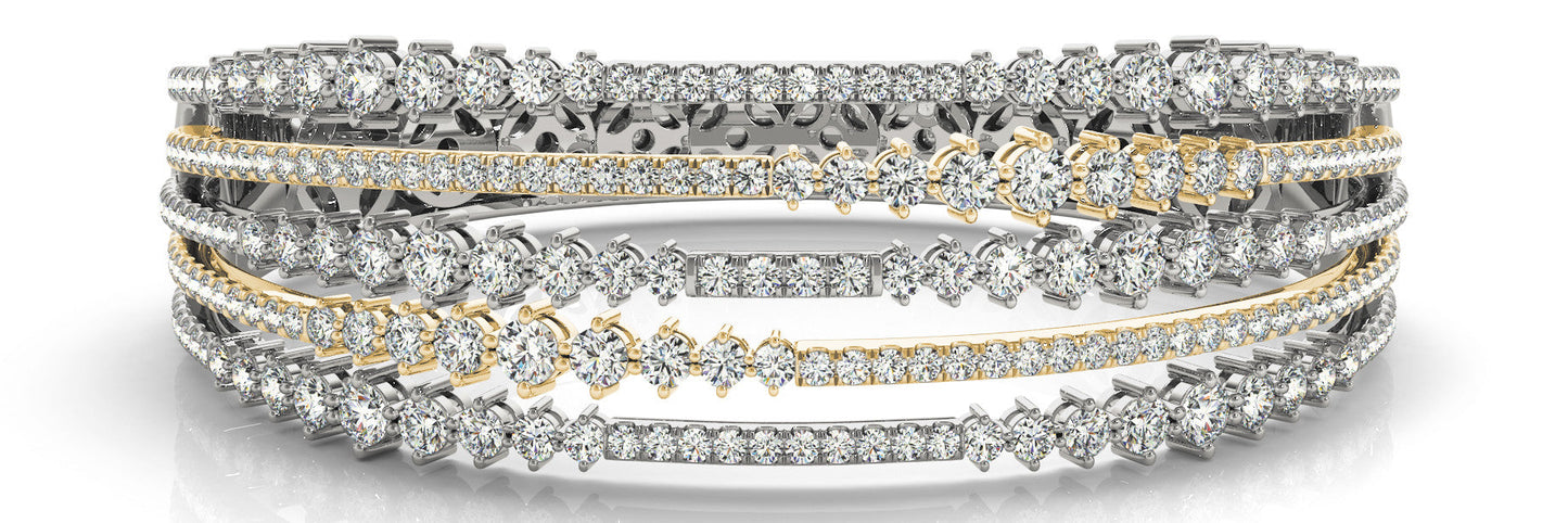 14K White And Yellow Gold Five Row Diamond Bangle (5.50ctw)