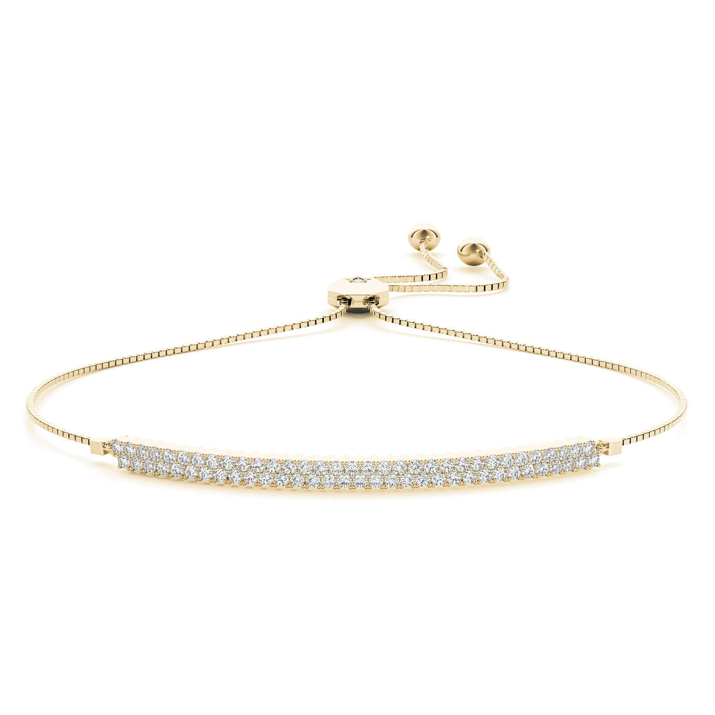 14K Yellow Gold Two Row Pave Diamond Bolo Bracelet (.50ctw)