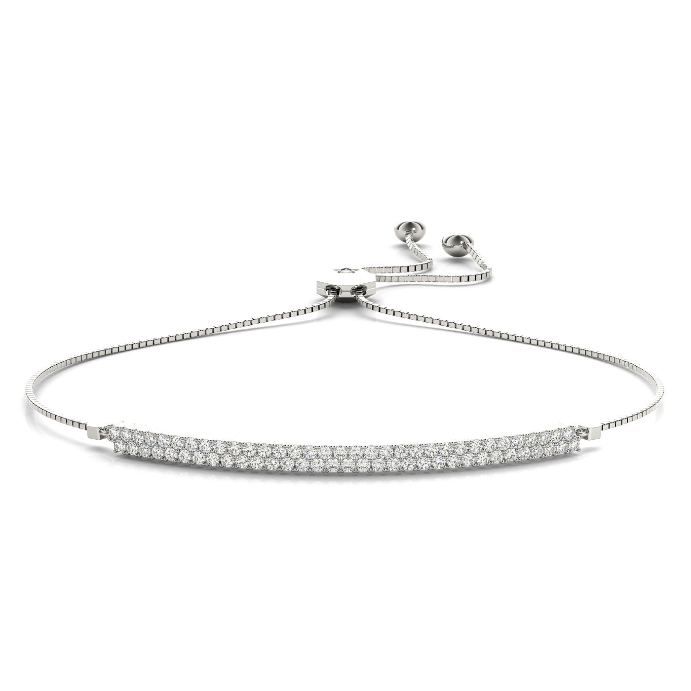 14K White Gold Two Row Pave Diamond Bolo Bracelet (.50ctw)