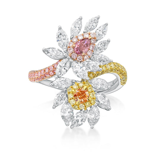 18K White Gold Pink And Yellow Diamond Fashion Bypass Ring (2.93ctw)