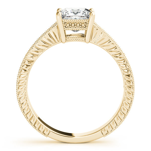 14K Yellow Gold Princess Cut Diamond Engagement Ring With Channel Set Diamond Accents and Engraving (1.25ctw)