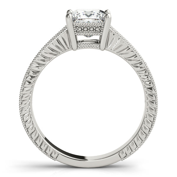 14K White Gold Princess Cut Diamond Engagement Ring With Channel Set Diamond Accents and Engraving (1.25ctw) 