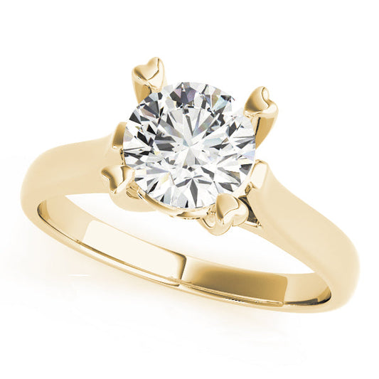 14K Yellow Gold Round Brilliant Diamond Basket Set Cathedral Style Solitaire With Heart Shaped Prongs (1ct) 