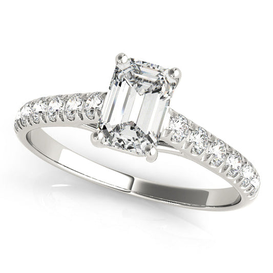 14K White Gold Emerald Cut Diamond Pave Accented Trellis Engagement Ring (1.20ctw) 