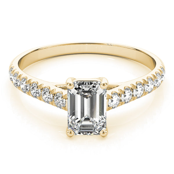 14K Yellow Gold Emerald Cut Diamond Pave Accented Trellis Engagement Ring (1.20ctw) 