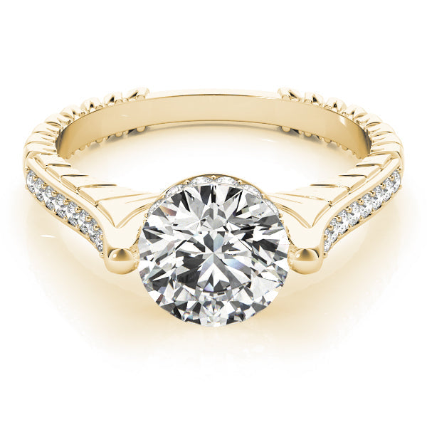 14K Yellow Gold Round Brilliant Diamond Hidden Halo Pave Accented Engagement Ring (1.20ctw) 