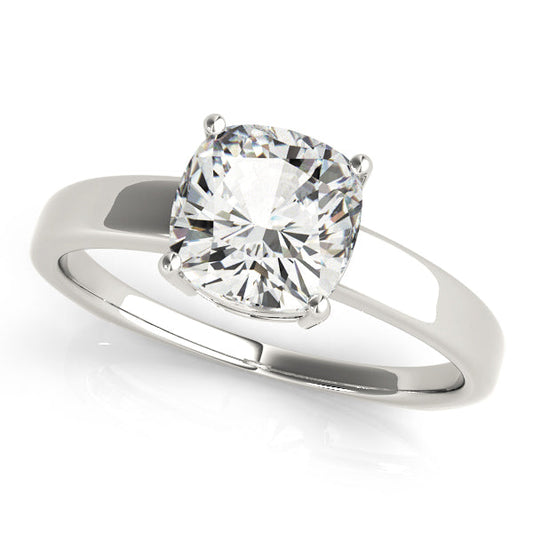 14K White Gold Cushion Cut Basket Set Diamond Solitaire With European Shank (1.25ct) 