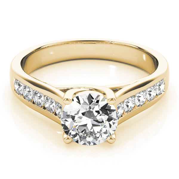 14K Yellow Gold Round Brilliant Diamond Trellis Engagement Ring With Channel Set Accent Diamonds (1.38ctw) 