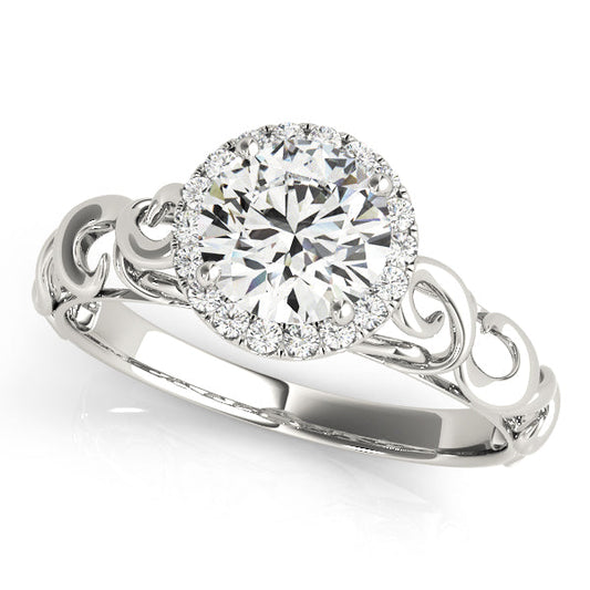 14K White Gold Round Brilliant Diamond Waved Shank Halo Engagement Ring (1.15ctw) 