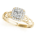 14K Yellow Gold Princess Cut Diamond Halo Engagement Ring With Scalloped Shank (1.10ctw) 