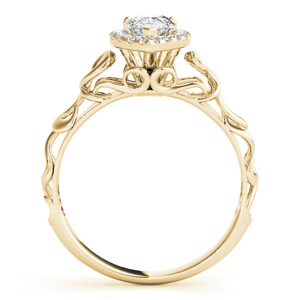 14K Yellow Gold Pear Shape Diamond Halo Scalloped Shank Engagement Ring (1.15ctw) 