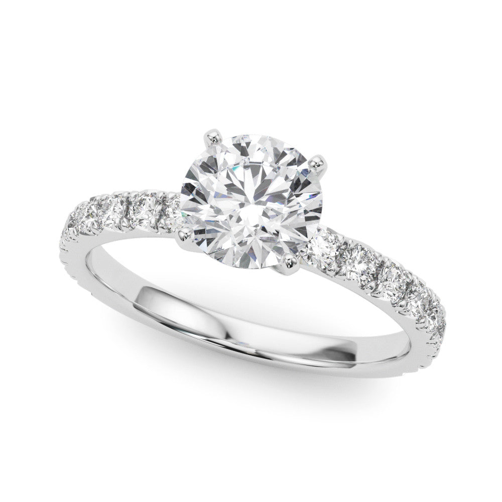 14K White Gold Round Brilliant Diamond Engagement Ring With French Pave Accent Diamonds (1.34ctw) 