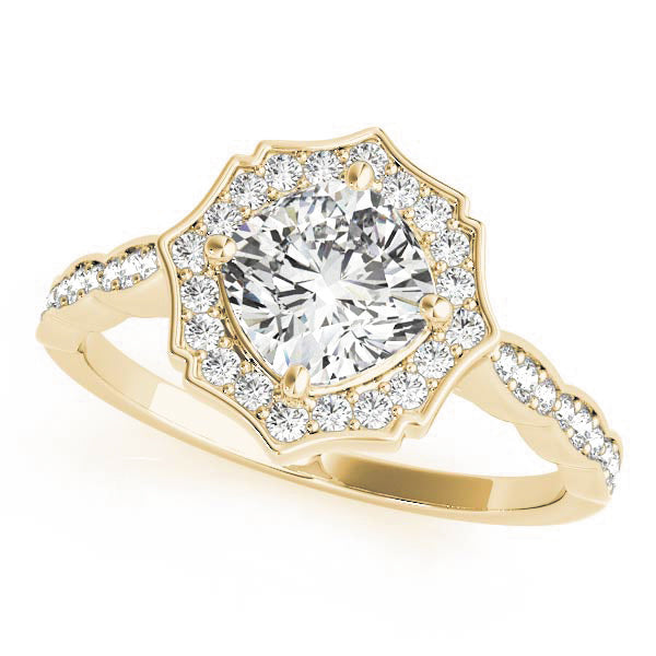 14K Yellow Gold Round Brilliant Diamond Scalloped Halo Engagement Ring (1.25ctw) 