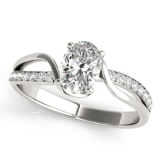 14K White Gold Oval Diamond Bypass Engagement Ring With Channel Diamond Accents (1.15ctw) 