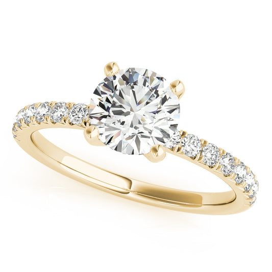 14K Yellow Gold Round Brilliant Diamond Engagement Ring With Pave Shank (1.25ctw)