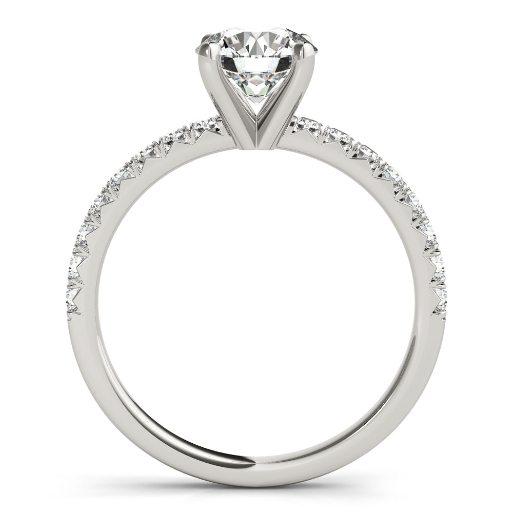 14K White Gold Round Brilliant Diamond Engagement Ring With Pave Shank (1.25ctw)