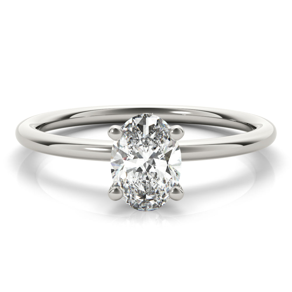 14K White Gold Oval Diamond Basket Set Solitaire Engagement Ring (1ct) 