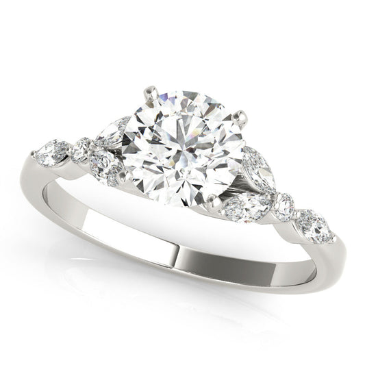 14K White Gold Lab-Grown Round Brilliant Diamond Floral Inspired Engagement Ring - Options Available