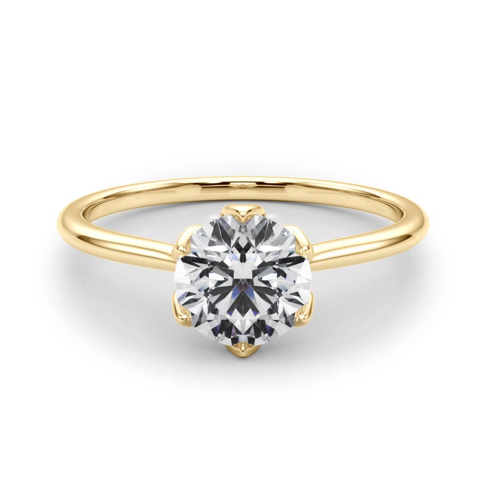 14K Yellow Gold Round Brilliant Diamond Tulip Head 6 Prong Solitaire Engagement Ring (1ct)