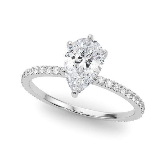 14K White Gold Lab-Grown Pear Shape Diamond Hidden Halo Engagement Ring - Options Available