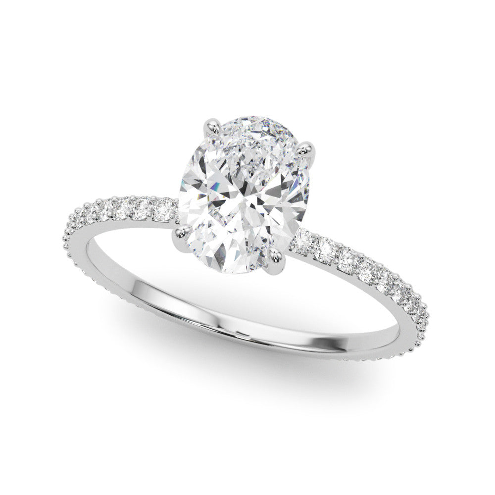 14K White Gold Lab-Grown Oval Diamond Hidden Halo Engagement Ring - Options Available