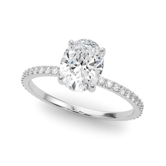 14K White Gold Lab-Grown Oval Diamond Hidden Halo Engagement Ring - Options Available
