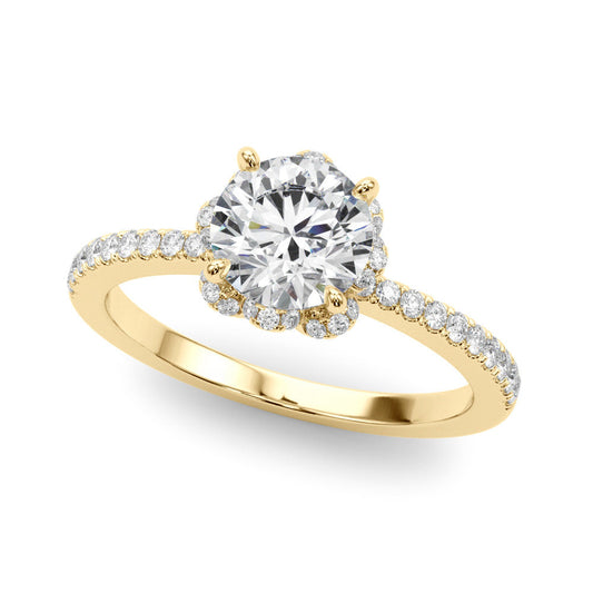 14K Yellow Gold Round Brilliant Diamond Floral Halo Engagement Ring With Pave Accents (1.25ctw)