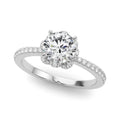 14K White Gold Round Brilliant Diamond Floral Halo Engagement Ring With Pave Accents (1.25ctw)